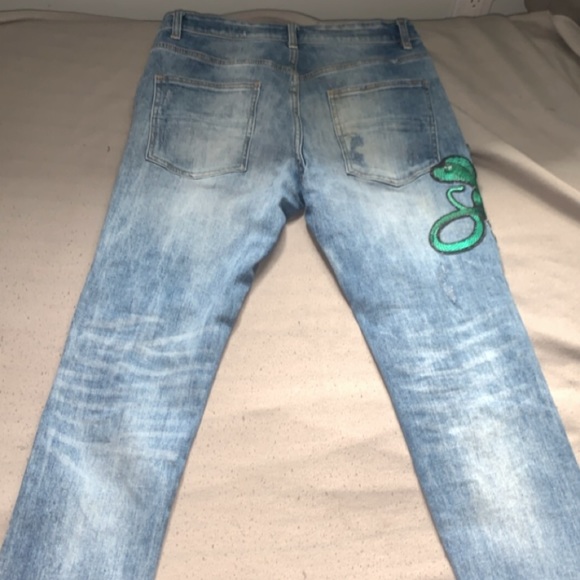 Relaxed fit triple headed snake distressed jeans - Picture 2 of 2